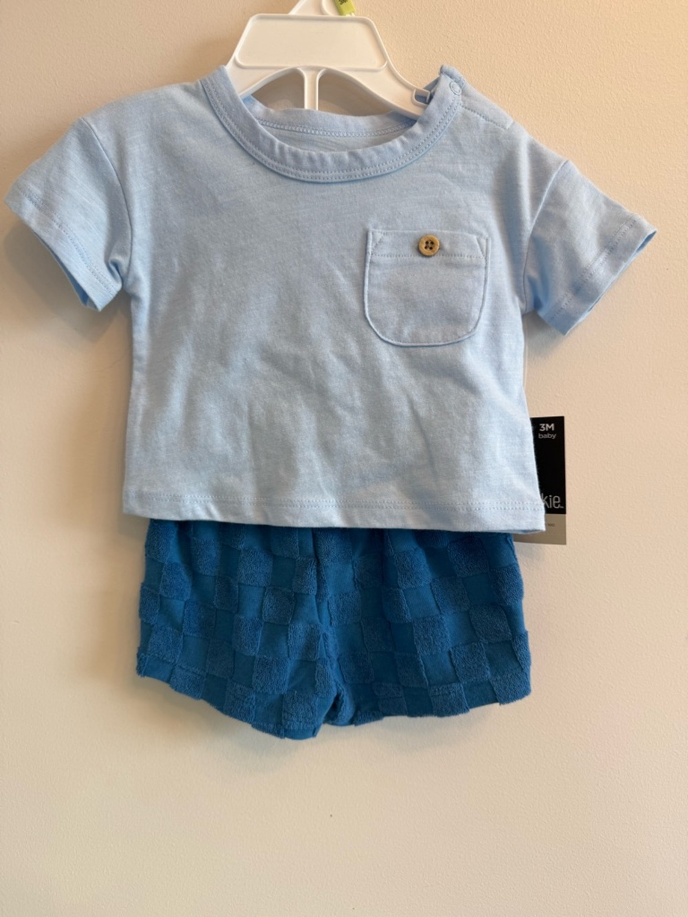 3 month okie dokie Light Blue Baby Tee with Textured Blue Shorts